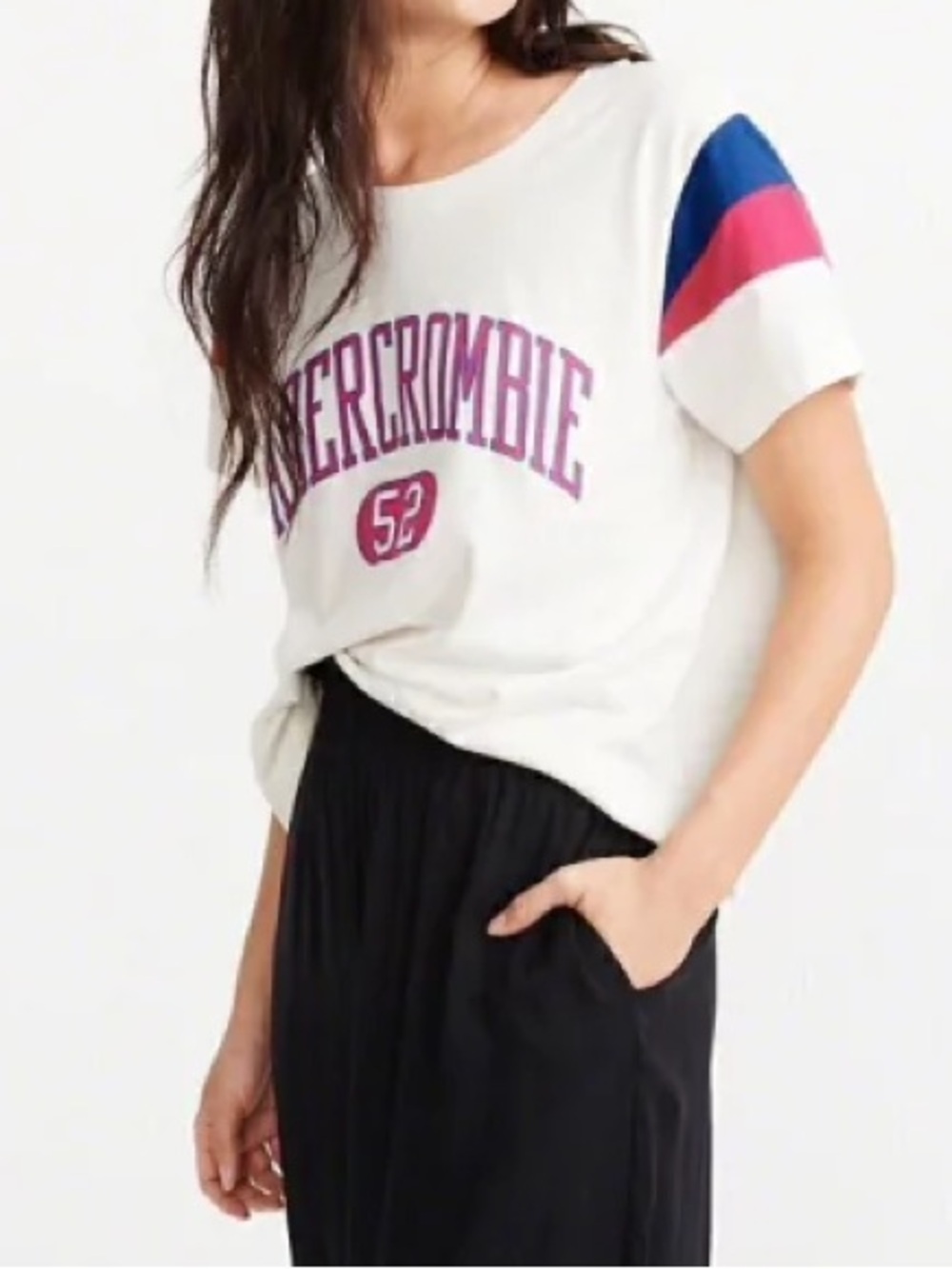Abercrombie & Fitch Varsity Logo T Shirt in White Women’s Size Medium